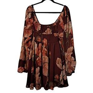 NWT Hutch Bertie Maroon Floral Balloon Sleeve Smocked Waist Mini Dress Medium